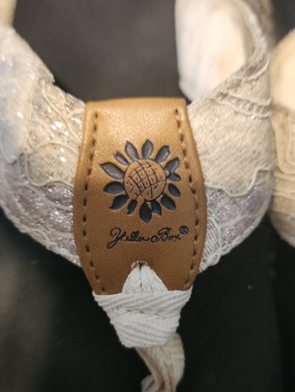 Yellow Box Cream Lace Thong Sandals with Black Footbed - Picture 2 of 4